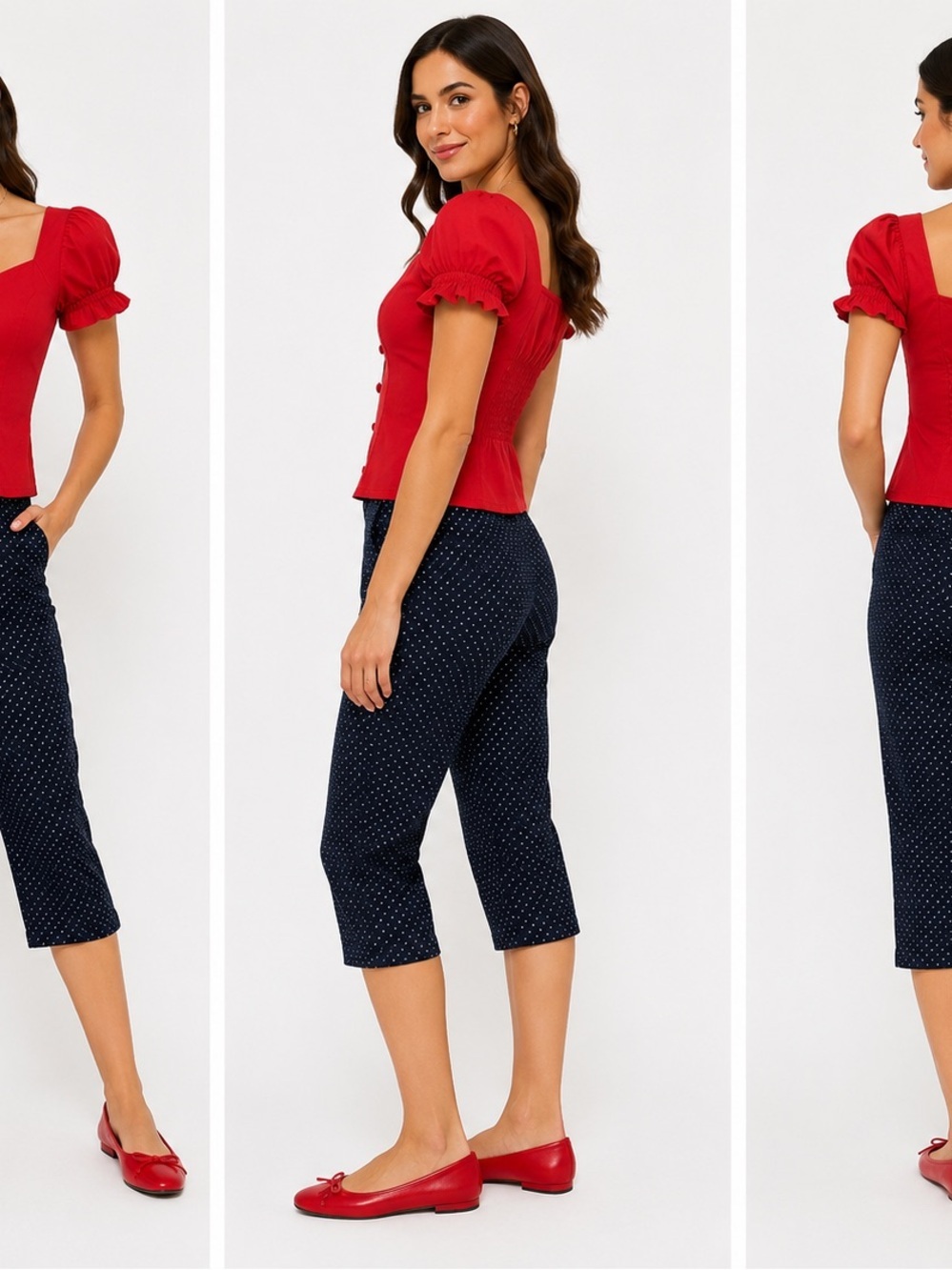 Collectif London Red Puff Sleeve Milkmaid Top XS Retro Pinup Coquette Blouse